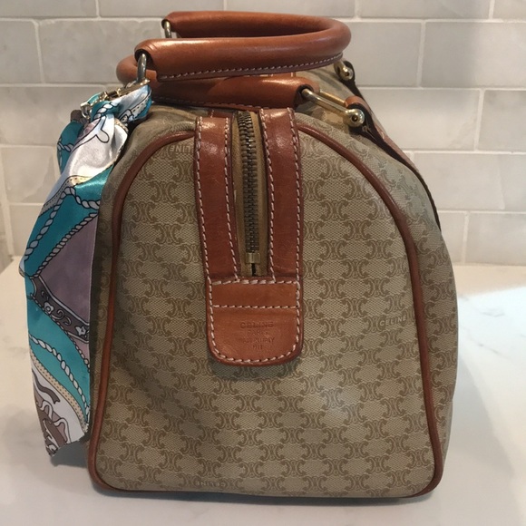 Celine Tan and Brown Satchel with Patterned Scarf - Picture 4 of 16